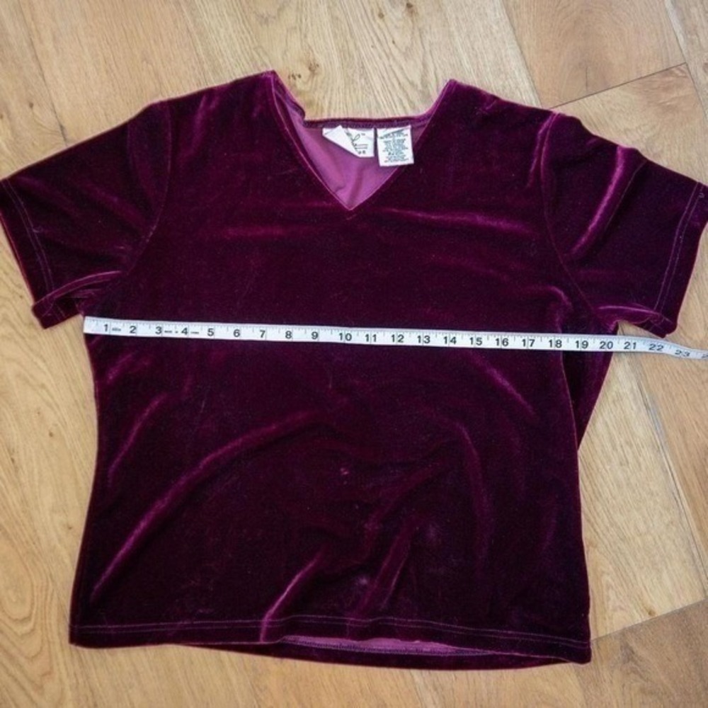 Vintage Kathie Lee Whimsigoth Burgundy Velvet V-Neck Tee Size L Dark Fairy - Picture 4 of 5